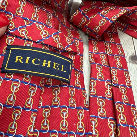 richel silk neck tie equestrian theme made in spain preppy business office - Picture 3 of 6